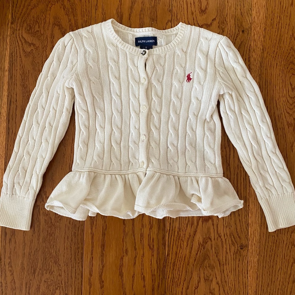 Ralp Lauren Cable Cotton Peplum Cardigan, Size 5